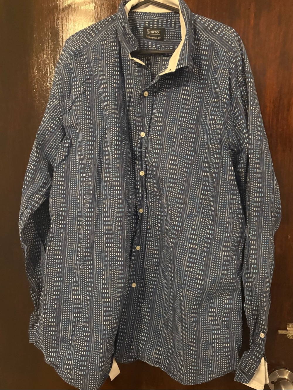 Men’s Mirto Spain Indigo Geo-Print Button-Down Shirt. Size XXL. - Picture 2 of 8
